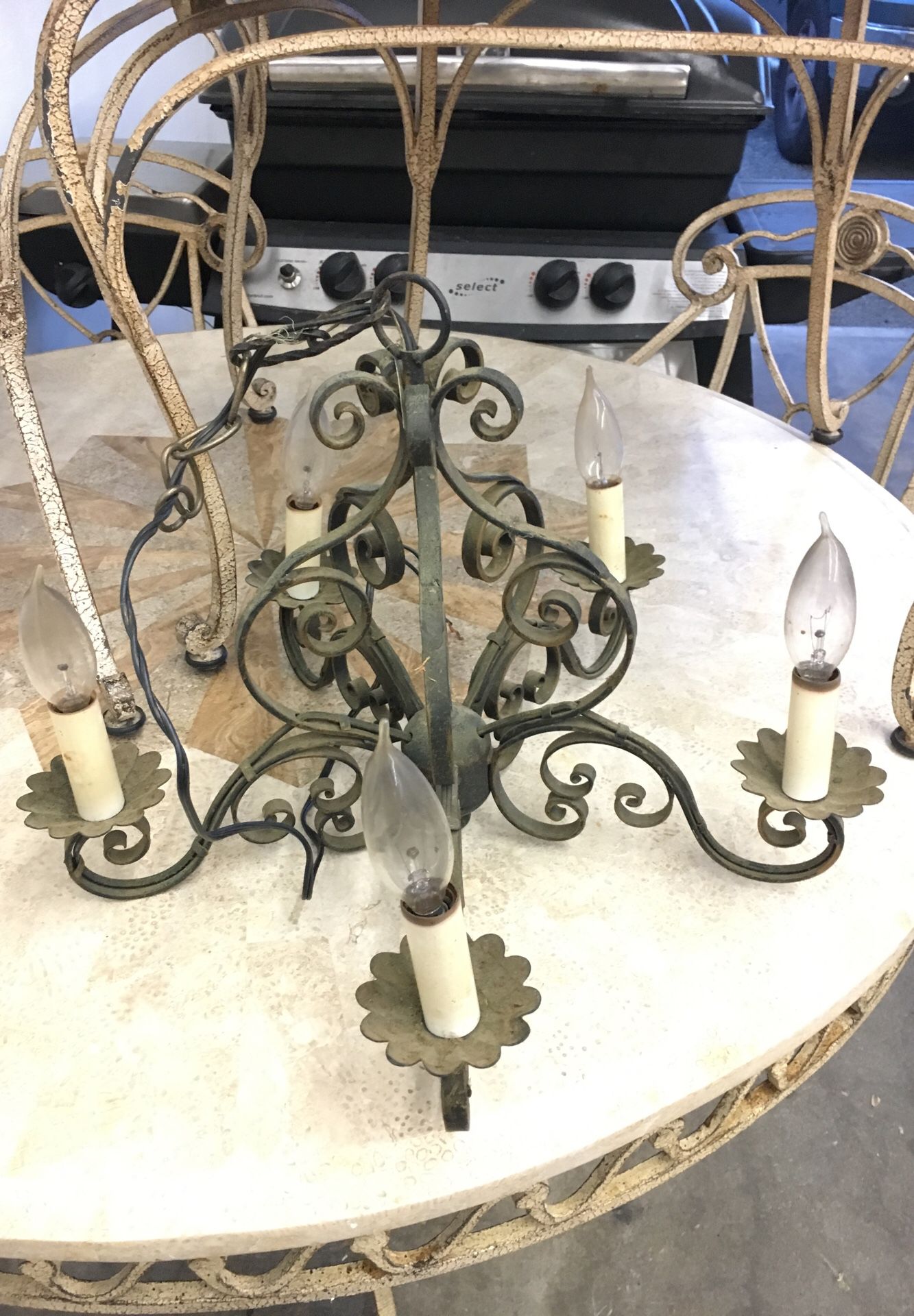 Antique Vintage Art Deco Nouveau Metal Italian Chandelier Lamp Light Wired RC