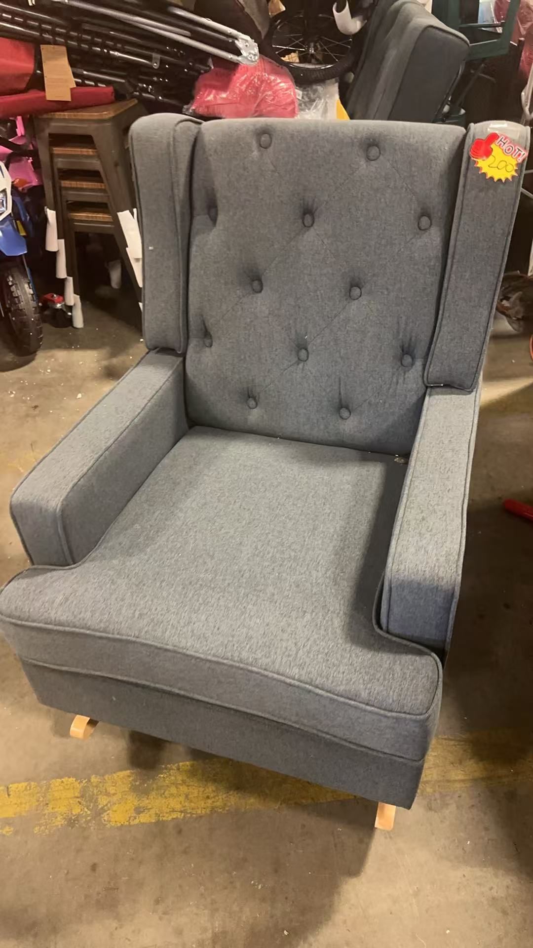 🔥on sale🔥Dolonm Nursery Rocking Chair Upholstered Mid Century Modern Rocker Oversized Wingback Armchair for Living Room with Solid Wood Base