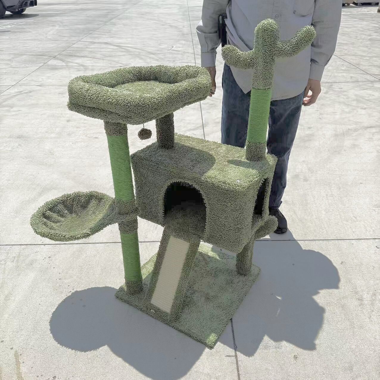 New In Box 43 Inch Tall Cat Tree Scratcher Playing Scratching Post Good For Large Cats Or Kitten Cactus Green Color 
