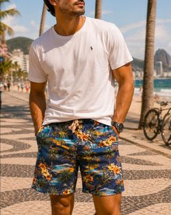 Zara Tropical Print Drawstring Shorts – Size EUR M / USA M – Blue Floral Beach Pattern