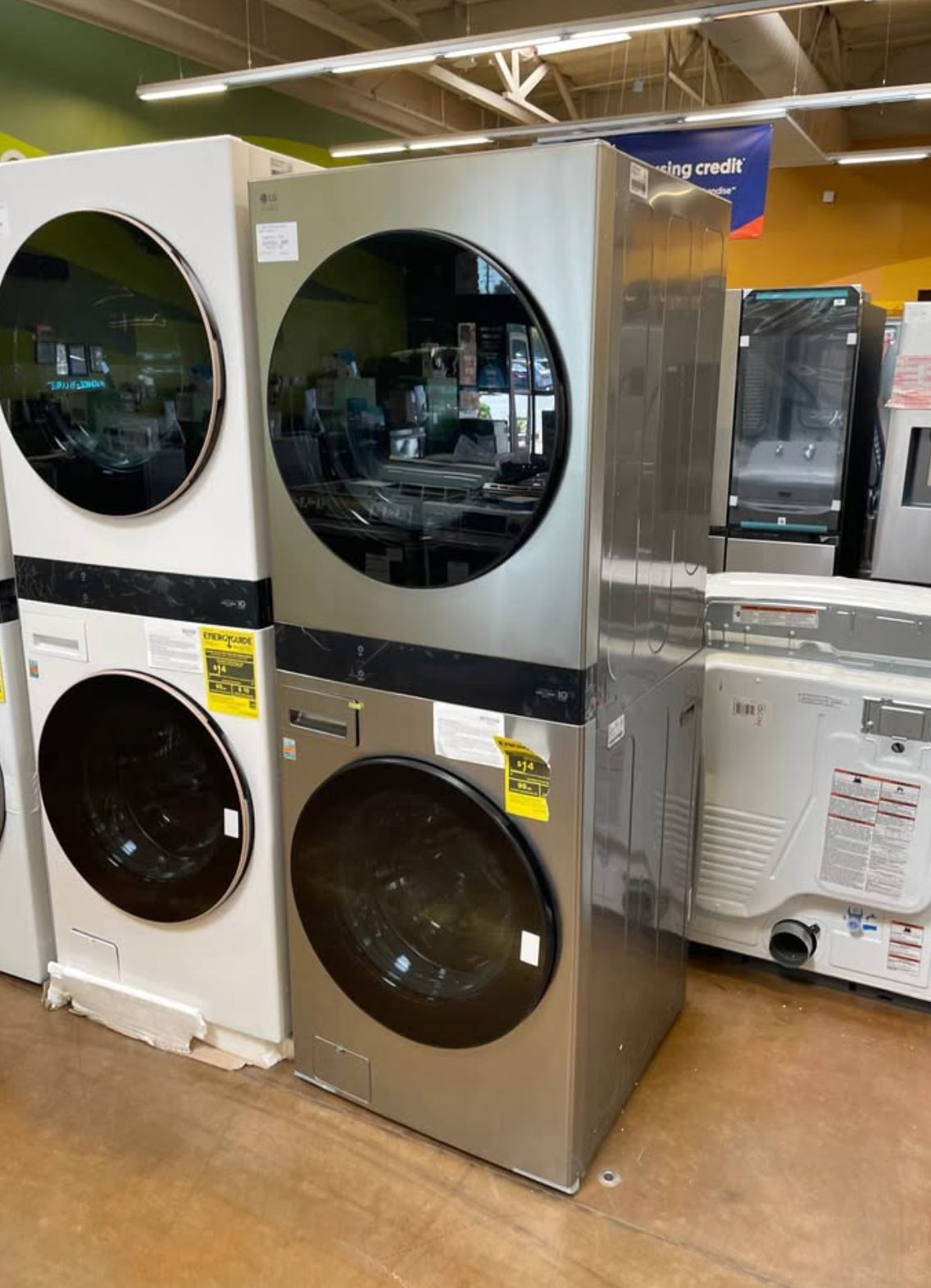 27 inch wide stainless steel washer and dryer stacked LG wash tower