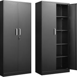 71”Metal Storage Cabinet with Adjustable Shelves, Garage Cabinet with 2 Lockable Doors, Garage Storage Cabinet, Kitchen Pantry Cabinet - Black