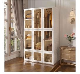 Portable Wardrobe Closet Storage Organizer for Clothes,Transparent Door Panels,Suitable for Living Room, Bedroom,Plastic Wardrobe with Magnetic Door a