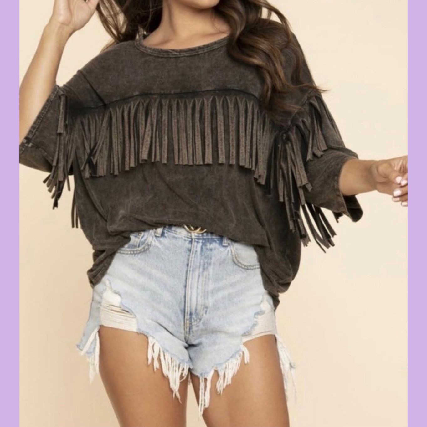 NEW Women’s Boutique Mineral Wash Fringe Top