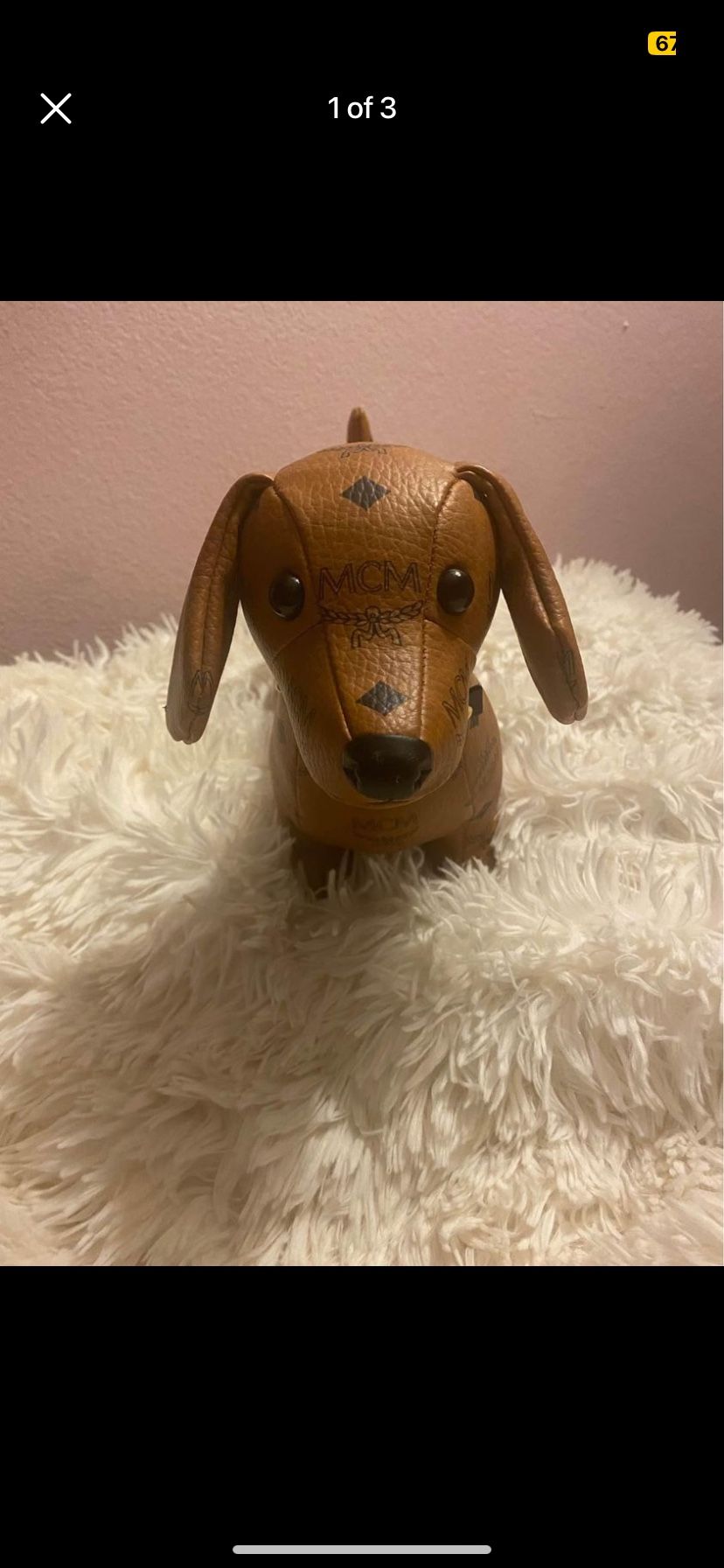 Authentic MCM Weiner Dog with Black Studded Bracelet Collar