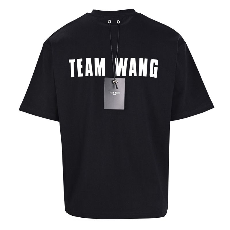 Team Wang Black Letter Print Short Sleeved Round Neck T Shirt