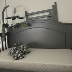 Grey Crib With Mattress 