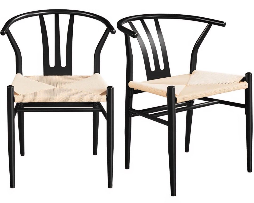 Yaheetech Set of 2 Weave Arm Chair Mid-Century Metal Dining Chair, Black 🌱