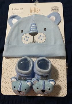 Baby boy booties and Hat