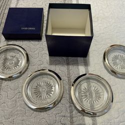 Set of 4 Vintage Silver Plated and Glass Coasters DAVID ORGELL