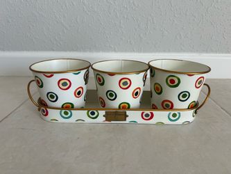 MacKenzie-Childs Lunares Collab Set of 3 Herb Pots and Tray Set