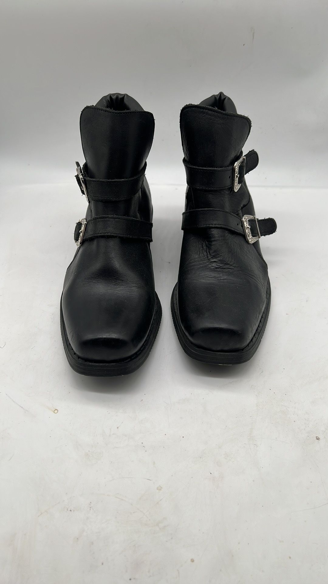 Wicked Road Warrior Texas Black Leather Mid Calf Zip Up Biker Boots Sz 40 Sz 95