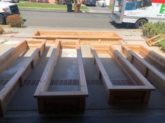 Redwood Cedar privacy wall garden bed planter boxes raised elevated 3 4 5ft long wheels casters custom made vege