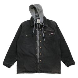 DICKIES QUILT JACKET HOODIE MEDIUM M MENS BLACK CANVAS DUCK SNAP ZIP UP VINTAGE