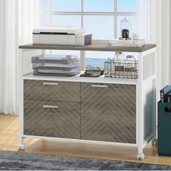 Modern File Cabinet with Drawers for Letter-Sized File and Door, Lockable lateral Filing Cabinet Printer Stand with Storage Shelves and with Rolling C