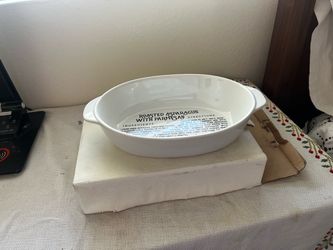 White Ceramic Oval Baking Dish with Recipe Print