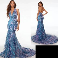 New With Tags Alyce Paris Halter Neck Mermaid Long Formal Dress or Prom Dress $215