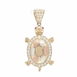 Woman’s Ladies 10k Yellow Gold Tri-Color Turtle Pendant with CZ Cubic Zirconia Accents GP3138693