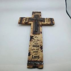 As For Me and My House Scripture Inspirational Cross Wall Decor BrownBeige