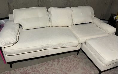 Cream Fabric Sectional Sofa with Chaise