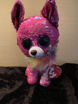 TY Flippables Sequin Plush - CHARMED the pink Chihuahua Regular Size 6 in