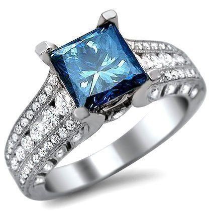 "Beauty Pure Blue Zircon Princess Cut Three Layer Cubic Rings for Women, PD638
 