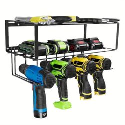 3 Tiers Power Tool Organizer, Drill Holder Wall Mount, Heavy Duty Garage Tool Organizer and Storage Basket, Heavy Duty Metal Tool Shelf, Tool Rack for