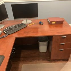 Desk With Two File Cabinets; Oak Bookcase