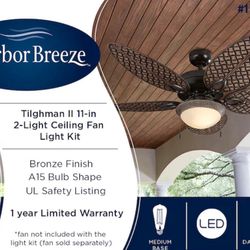 Harbor Breeze Tilghman I| 52-in Outdoor Downrod or Flush Mount Aged Bronze with Brown Blades Ceiling Fan Light kit compatible...