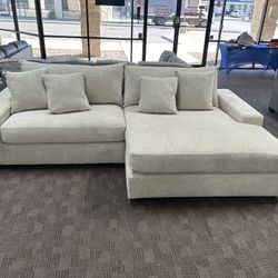 Big Soft Cream Grey Corduroy Sectional Couch