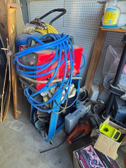 Welder and cart mask and mis. Stuff