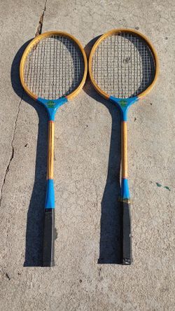Blue Ribbon Vintage Wooden Badminton Rackets Pair Set of 2 Classic Collectible