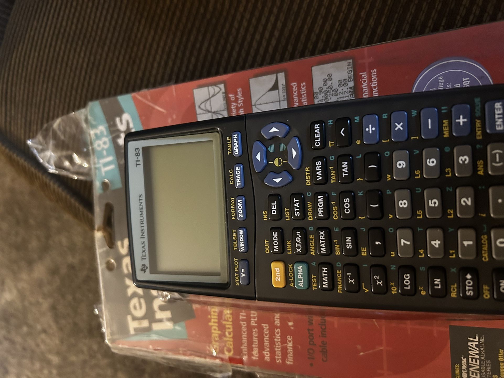 Texas Instruments TI-83 Graphing Calculator With Case + 4 New Batteries + Manual 