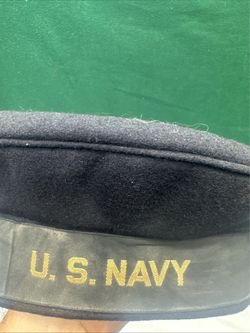 Vintage US Navy Blue Wool Flat Hat Sailor Cap Donald Duck Hat Size 7 1/2 USN