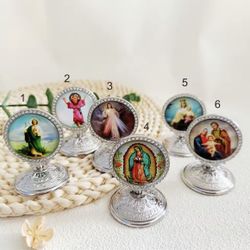 Bulk 12PCx Rotatable Crystal Figurines Holy Family St.Christoper/Virgin Mary/Saint Jude Statue Religious Home Car Desktop Decoration Gift S