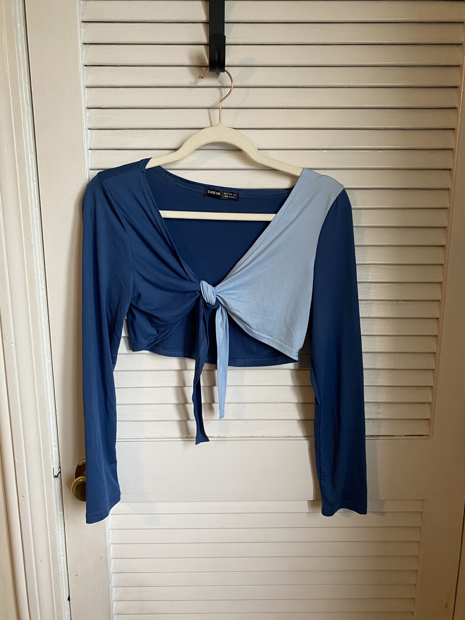 Blue and Light Blue Tie-Front Top