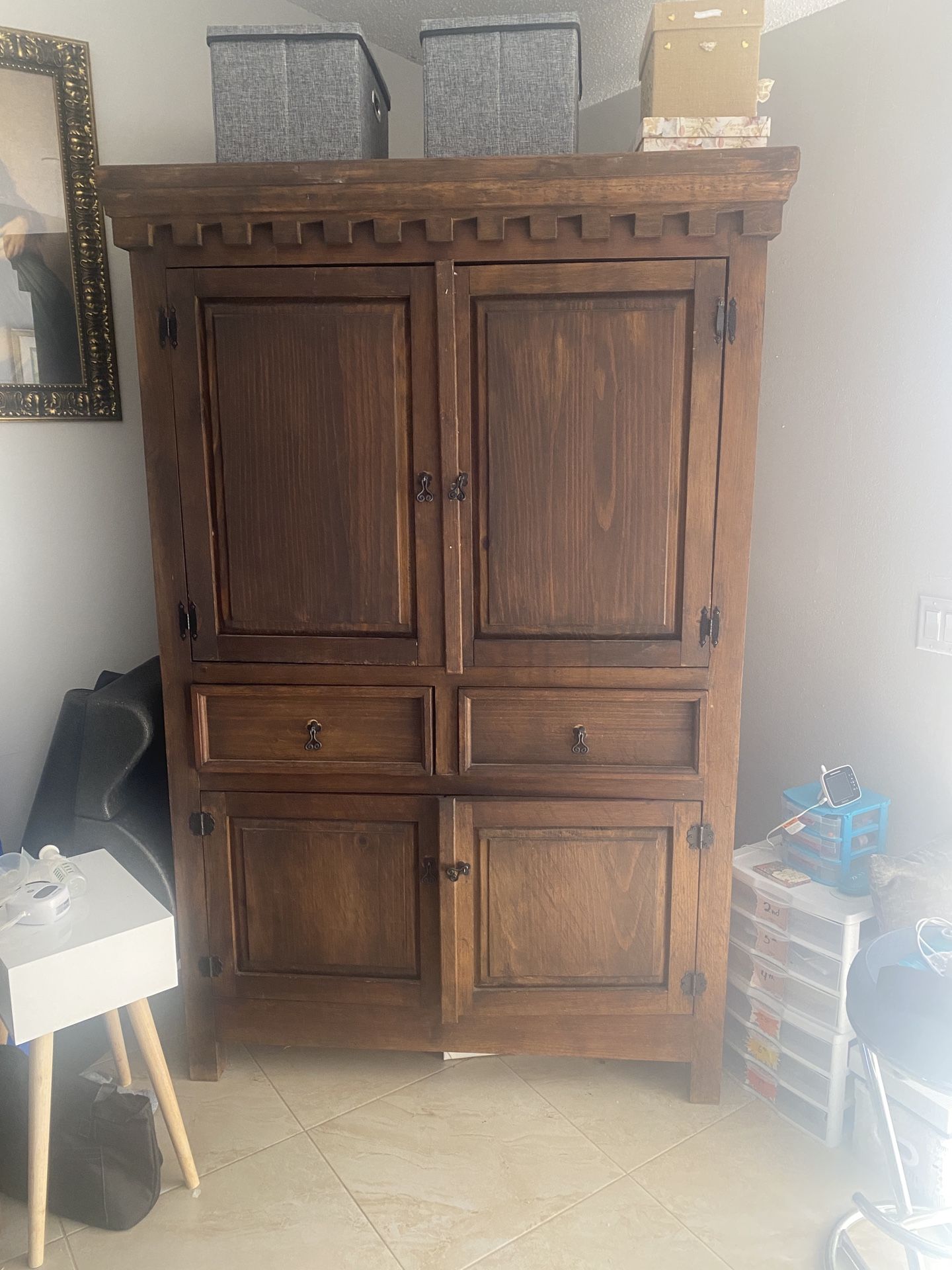 Large Antique Armoire Real Wood Lots Of Space Inside