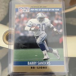 BARRY SANDERS 1990 PRO SET CARD #1 HOF LIONS FOOTBALL 1989 ROOKIE OF THE YEAR $75