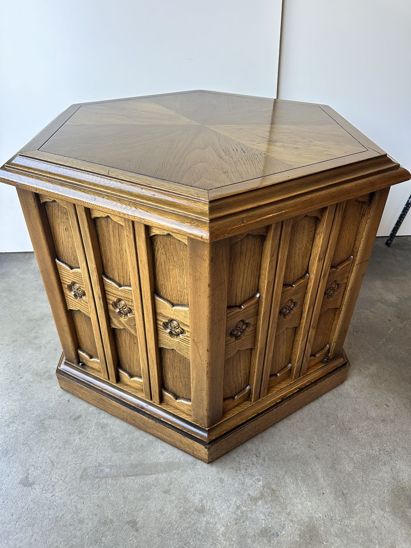 Vintage Drexel Solid Wood Esperanto Hexagon 26" Cabinet Side End Table