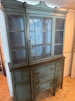 Vintage China Cabinet Hutch with Glass Doors