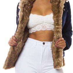 Plus size Denim Fur Jacket