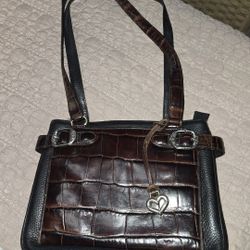 Vintage Brighton Crocodile Embossed Leather Handbag with Heart Charm