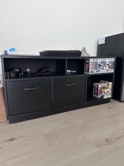 Wooden black TV stand with cabinets