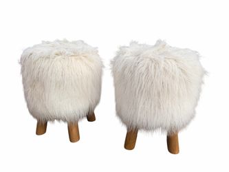 Pottery Barn Faux Mongolian Fur Stools Pair