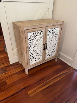 Whitewash Ornate Wood Cabinet