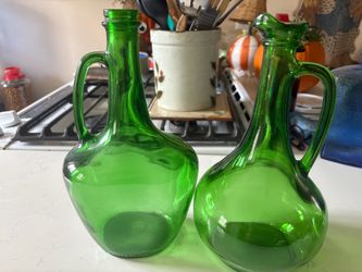 Vintage Green Glass Wine Bottles - Set of 2