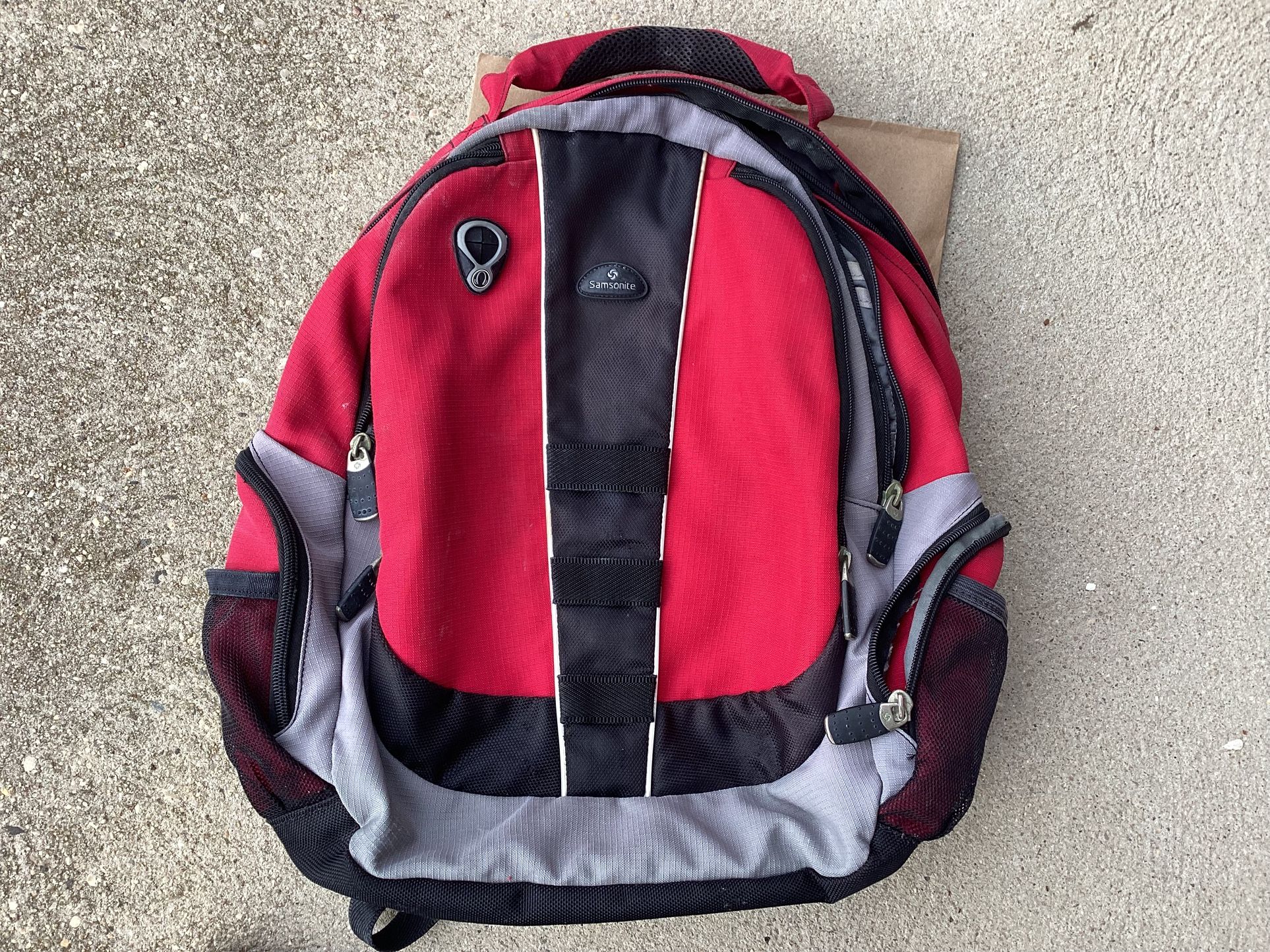 Preowned SAMSONITE Knapsack Red Black Book Bag Laptop Bag High Quality