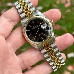 Rolex Datejust 16013 Two Tone (Black Dial) Quick Set 36mm 