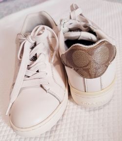 Coach White Beige Leather Logo Low Top Women's Athletic Sneaker G4966