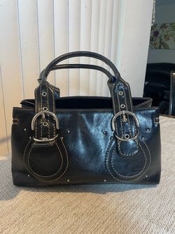 Black Leather Handbag with Silver Buckles